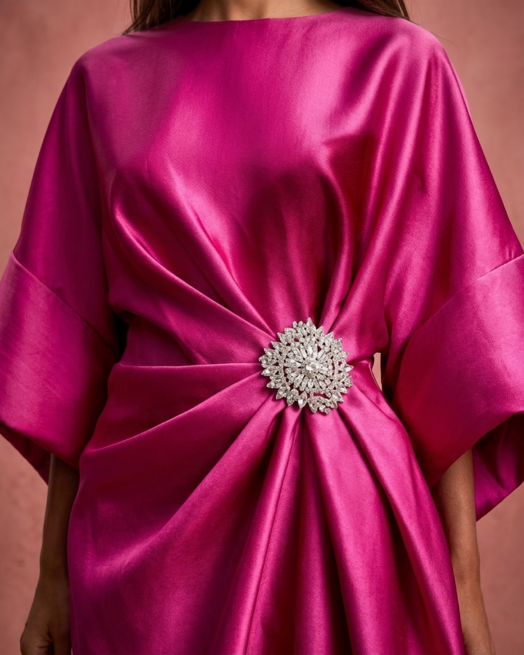 Verbera | Wide Sleeve Satin Finish Maxi Dress