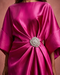 Verbera | Wide Sleeve Satin Finish Maxi Dress