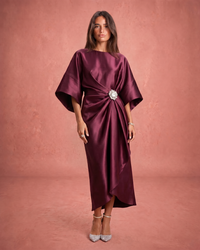 Verbera | Wide Sleeve Satin Finish Maxi Dress