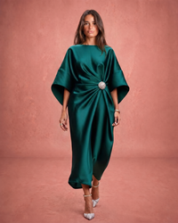 Verbera | Wide Sleeve Satin Finish Maxi Dress