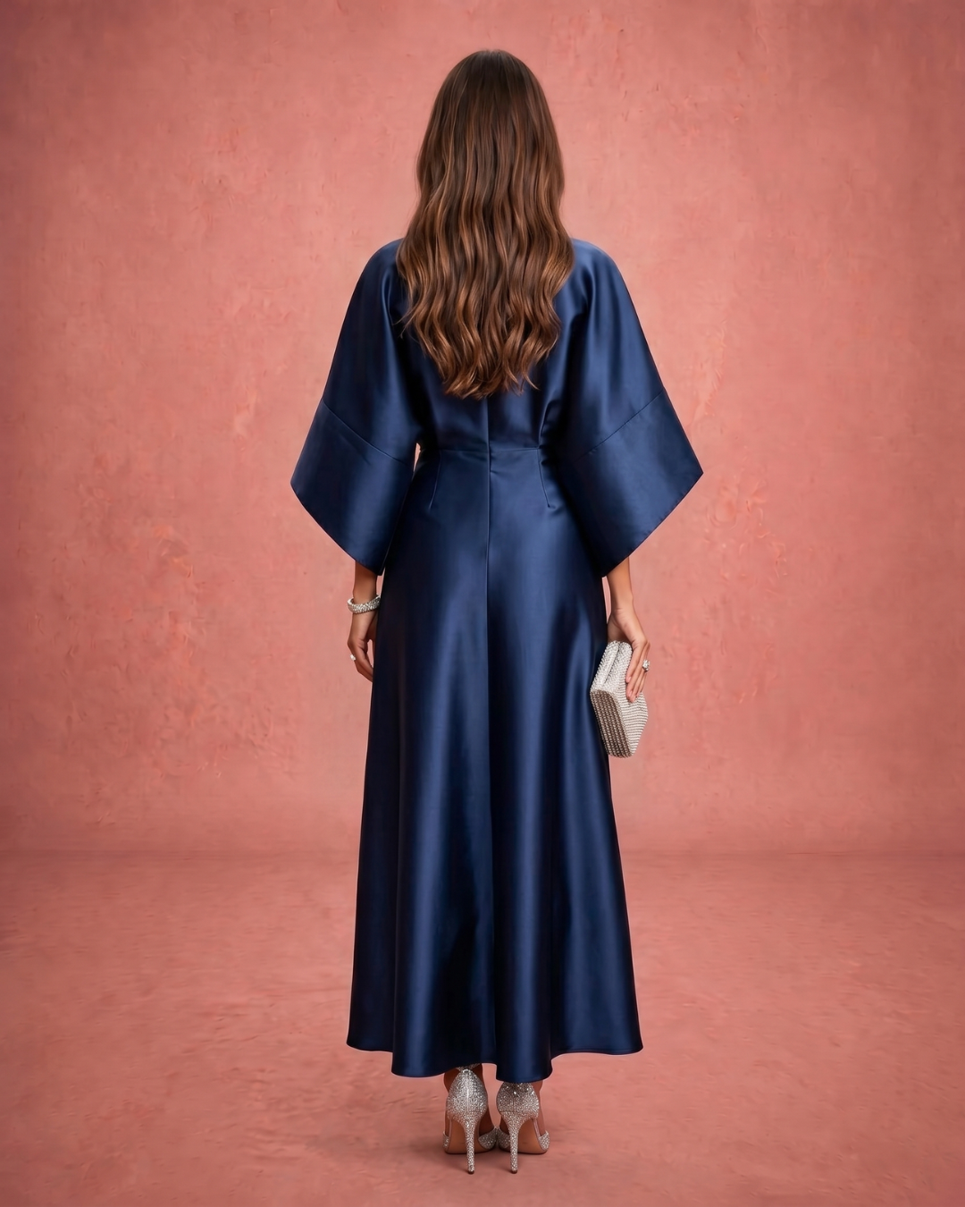 Verbera | Wide Sleeve Satin Finish Maxi Dress