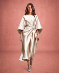 Verbera | Wide Sleeve Satin Finish Maxi Dress