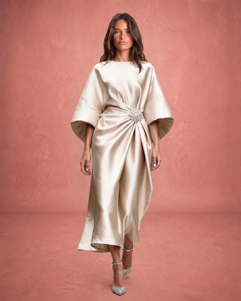 Verbera | Wide Sleeve Satin Finish Maxi Dress