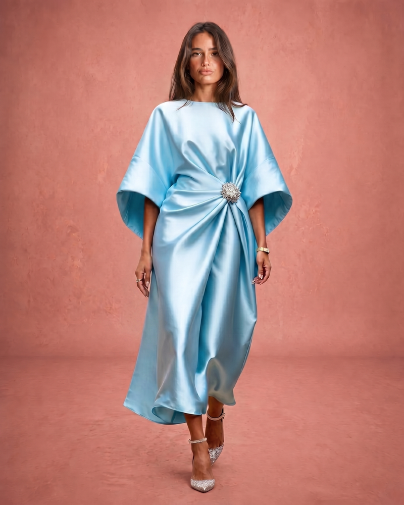 Verbera | Wide Sleeve Satin Finish Maxi Dress