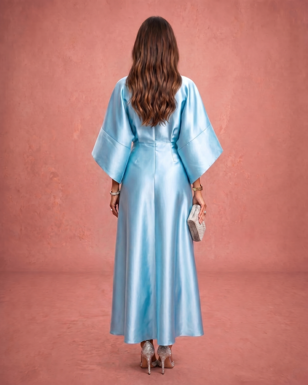Verbera | Wide Sleeve Satin Finish Maxi Dress