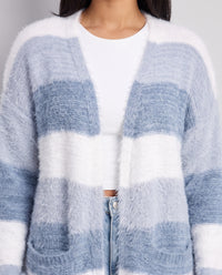Orlaith Oversized Open Front Cardigan Light Blue - knit detail