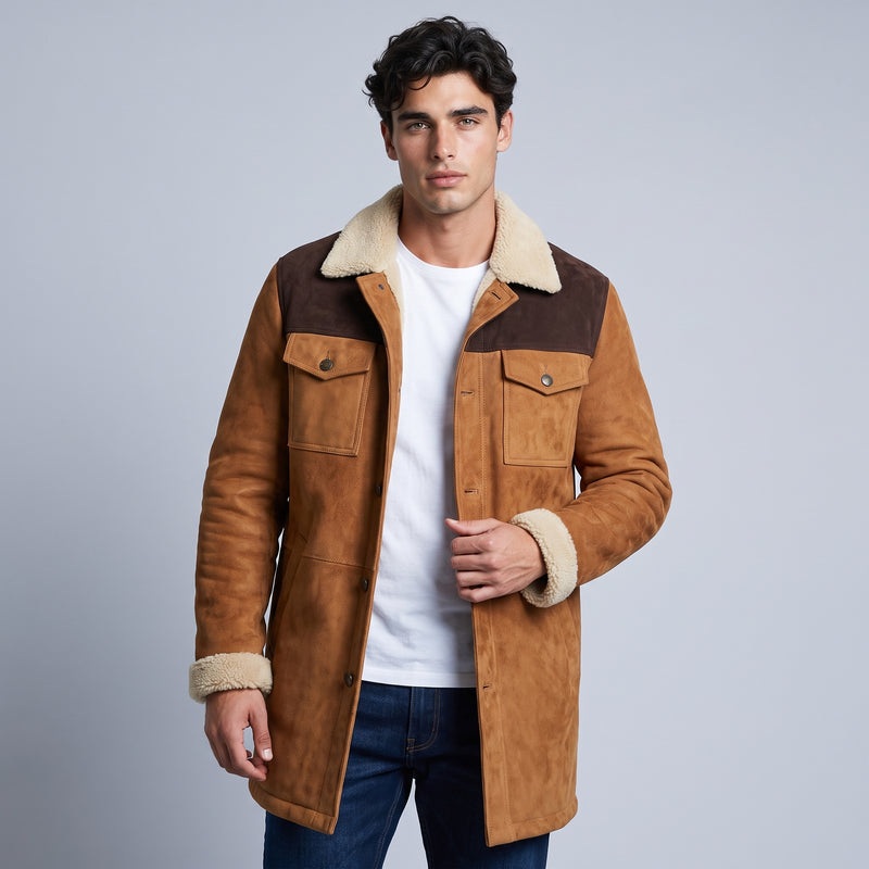 Coleridge suede sherpa lined coat brown