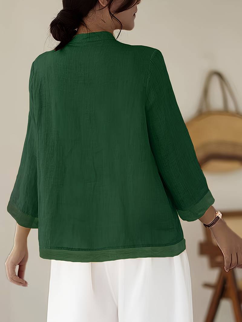 Sylvie women's linen mandarin collar shirt, additional view 1