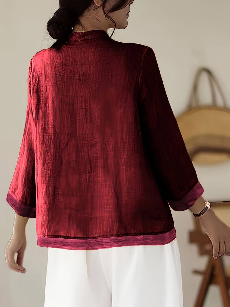 Sylvie women's linen mandarin collar shirt, additional view 3