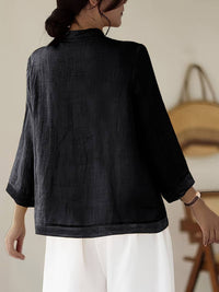 Sylvie women's linen mandarin collar shirt, additional view 4