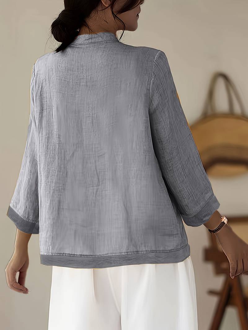 Sylvie women's linen mandarin collar shirt, additional view 2