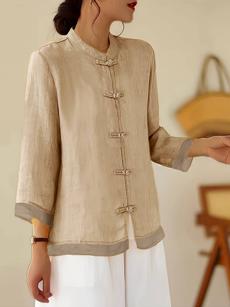 Sylvie women's linen mandarin collar shirt, additional view 7