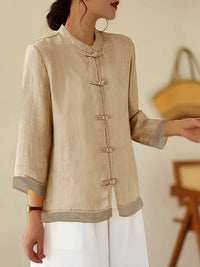 Sylvie women's linen mandarin collar shirt, additional view 7