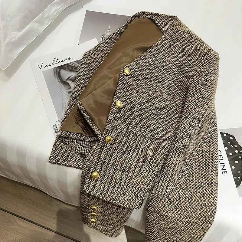 Faustine | Women's Cropped Button-Front Jacket Brown
