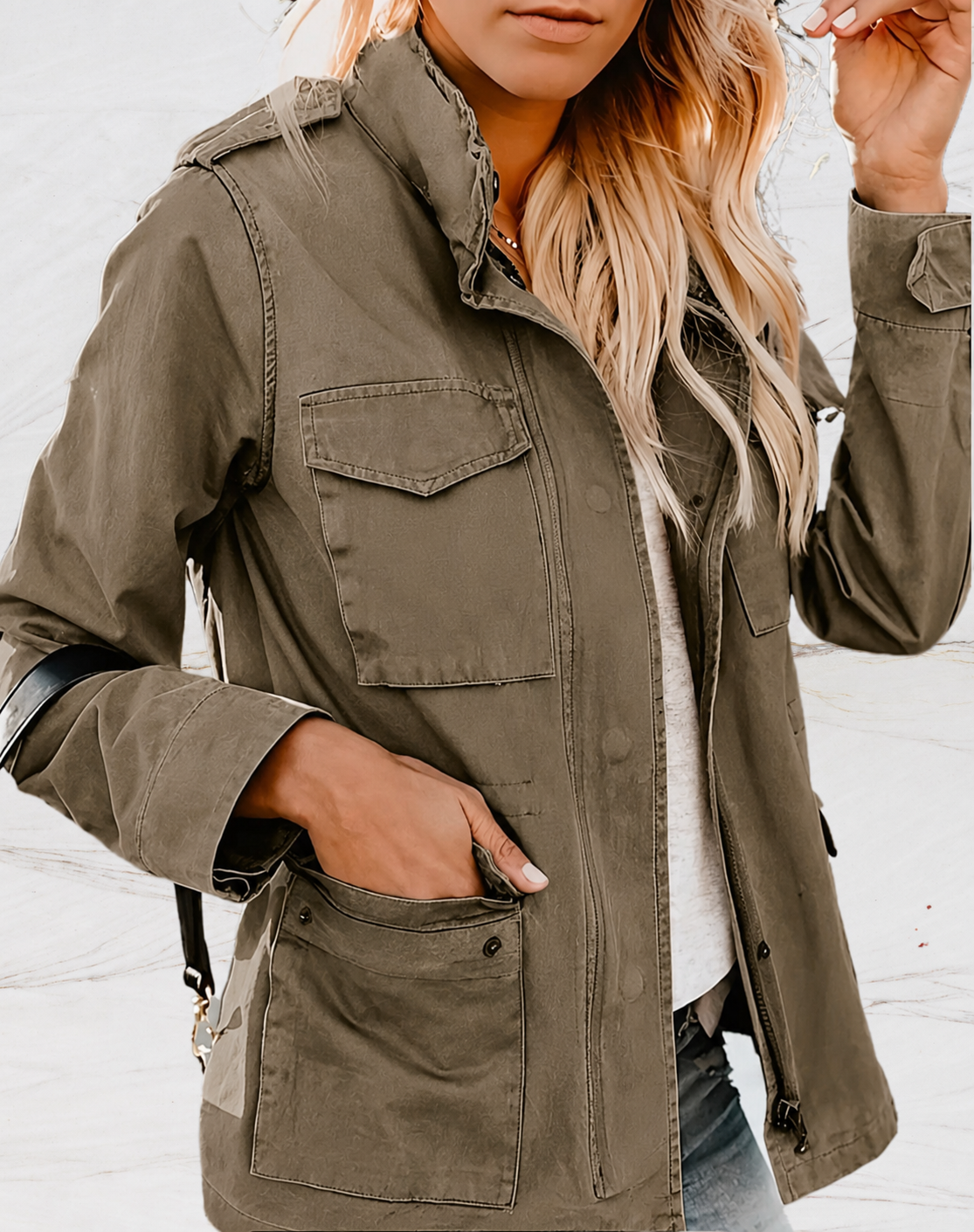 Delphinia utility long sleeve jacket in Green