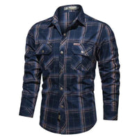Compton men's navy plaid flannel shirt in Blue (Long Sleeves)
