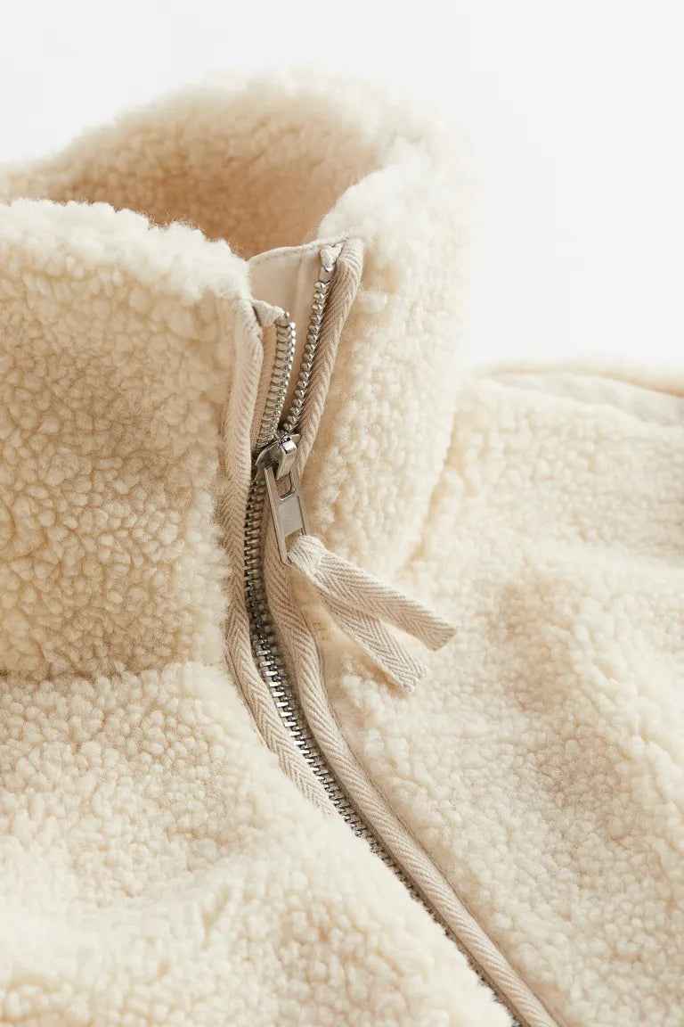 Loveday | Women's Teddy Zip-Up Coat White and Brown