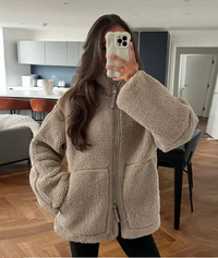 Loveday | Women's Teddy Zip-Up Coat White and Brown
