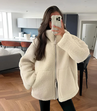 Loveday teddy zip-up coat in White