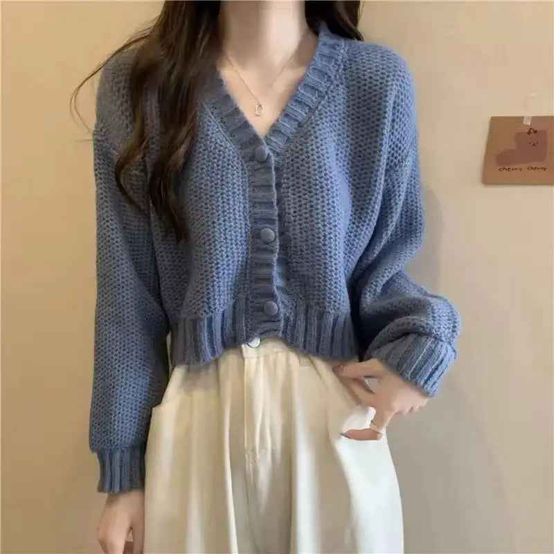 Lalage | Women's V-Neck Fitted Cardigan Ruffle Trim