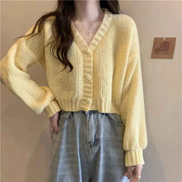 Lalage | Women's V-Neck Fitted Cardigan Ruffle Trim