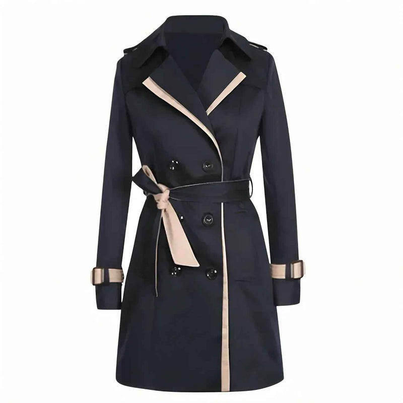 Madeleine | Women's Belted Double-Breasted Trench Coat Beige and Black