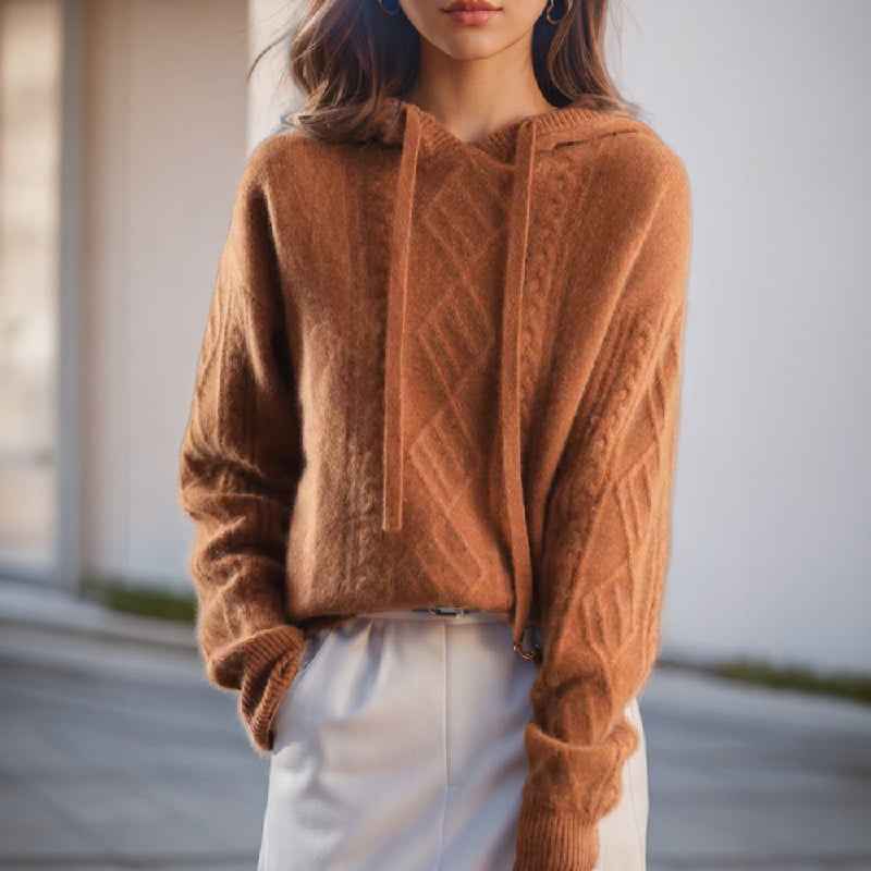 Isolde | Women's Cable Knit Pullover Hoodie Long Sleeve