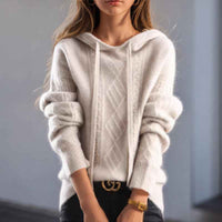 Isolde | Women's Cable Knit Pullover Hoodie Long Sleeve