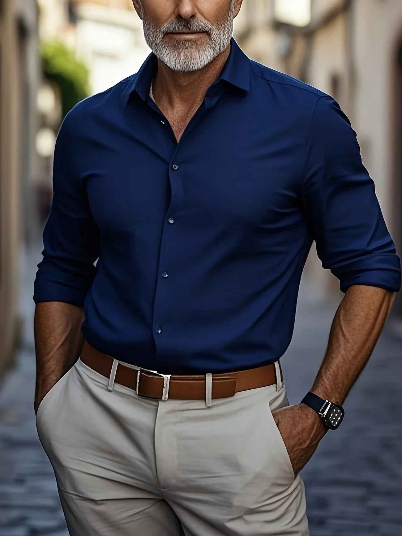 Piers men's navy blue long sleeve button-up shirt