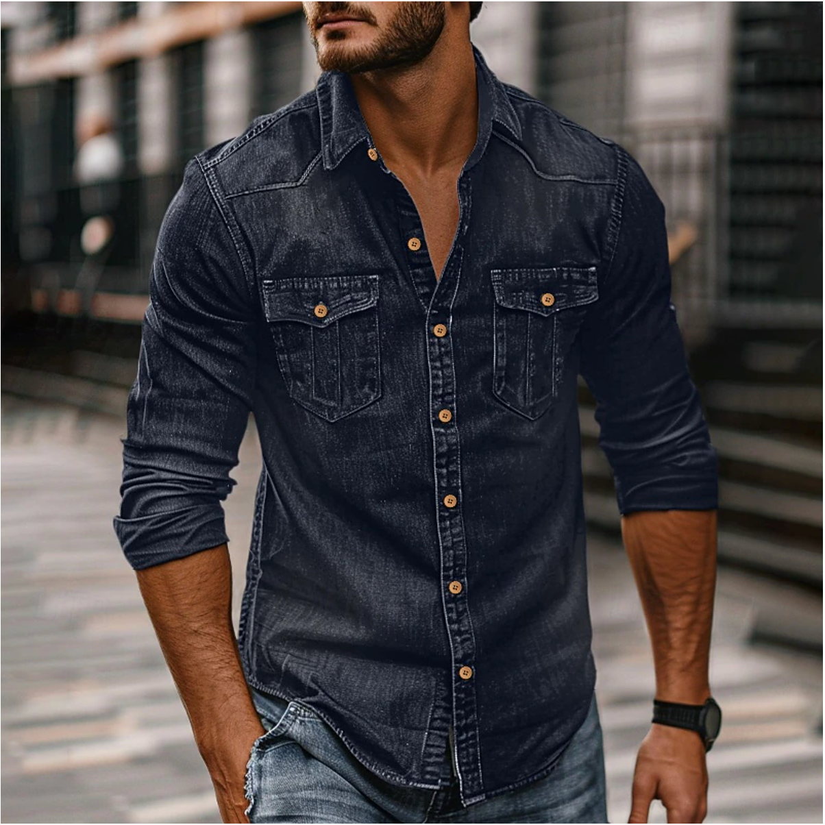 Finlay denim shirt in Dark Blue