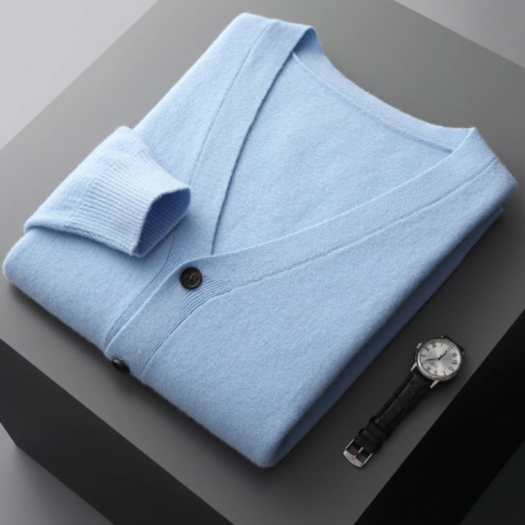 Ivor V-neck button-down cardigan in Light Blue