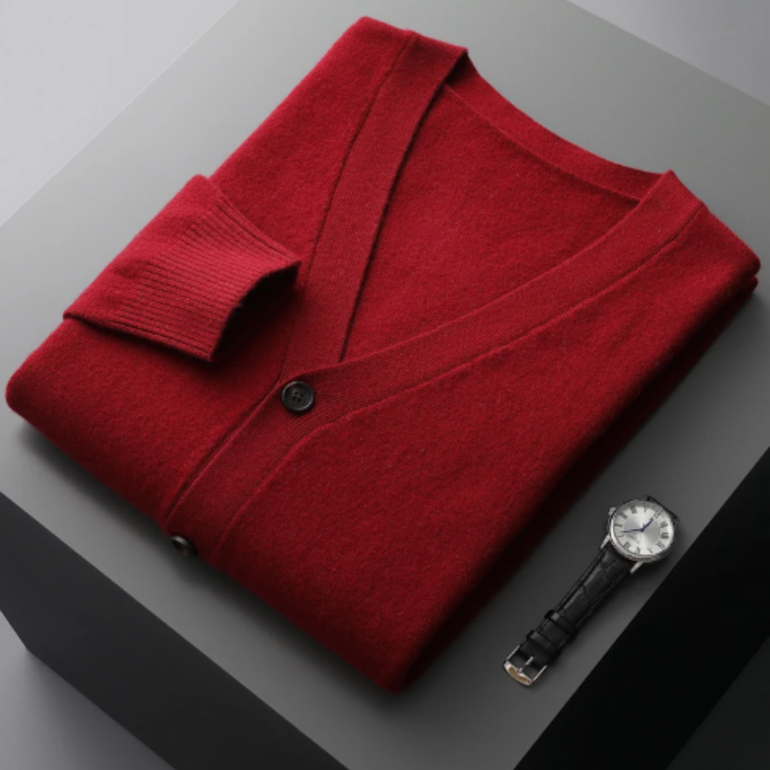 Ivor V-neck button-down cardigan in Red