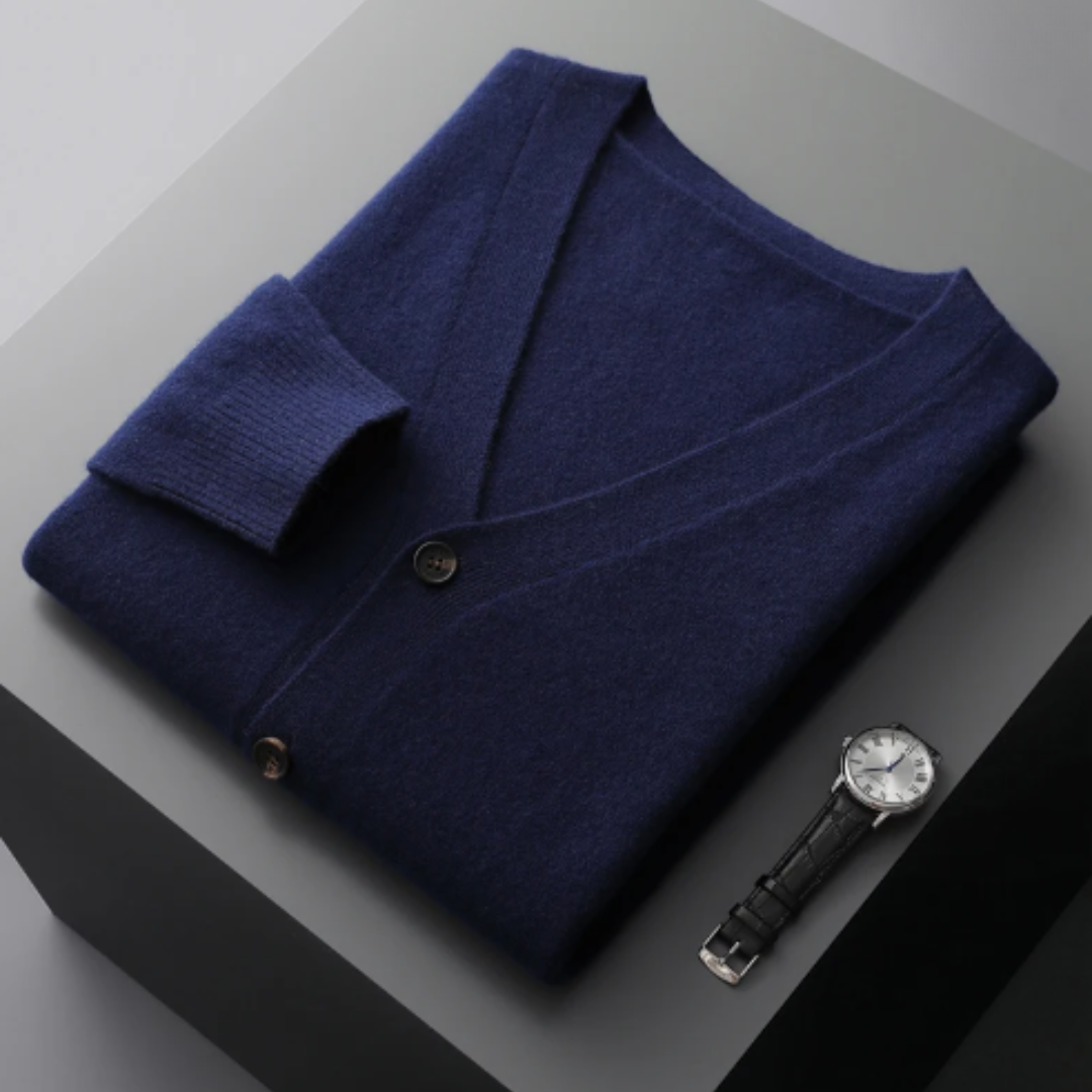 Ivor V-neck button-down cardigan in Navy Blue