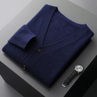 Ivor V-neck button-down cardigan in Navy Blue
