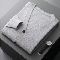 Ivor V-neck button-down cardigan in Grey
