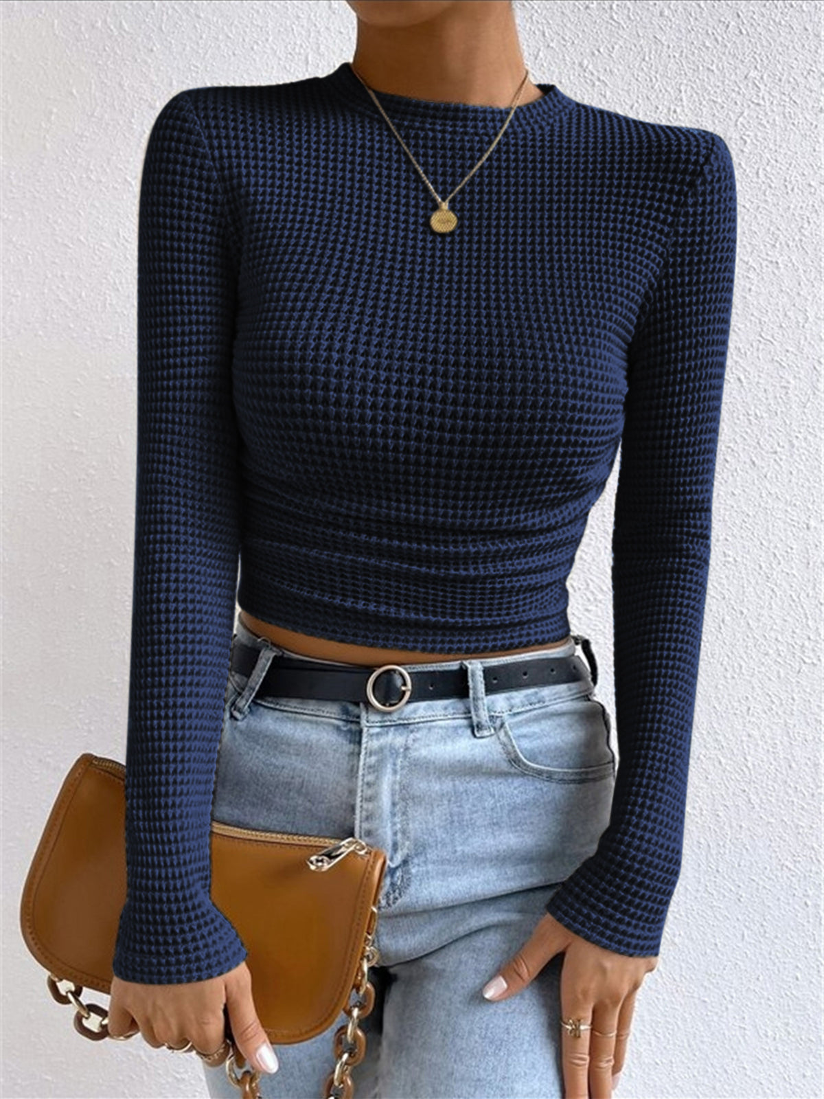Bettina fitted long sleeve top in Navy Blue