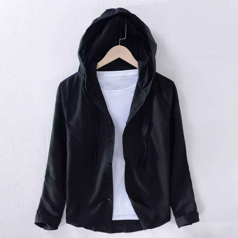Blaise hooded linen shirt in Classic Black