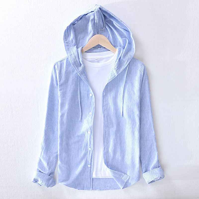 Blaise hooded linen shirt in Sky Blue