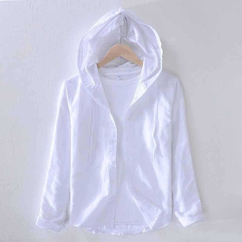 Blaise hooded linen shirt in White