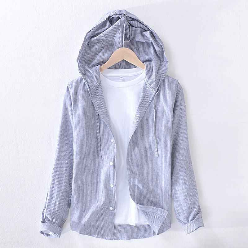 Blaise hooded linen shirt in Grey