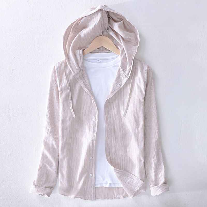 Blaise hooded linen shirt in Beige
