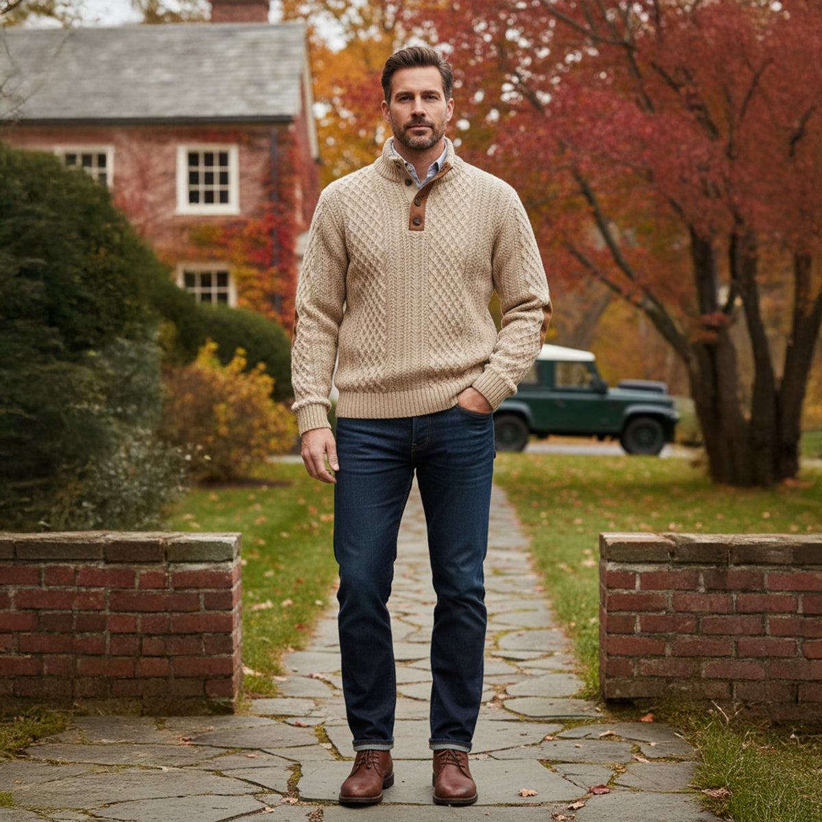 Mario | Cable Knit Waffle Texture High Collar Jumper