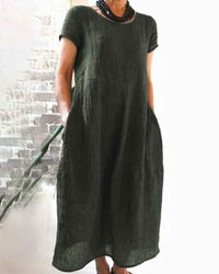 Marguerite women's linen midi dress in Army Green
