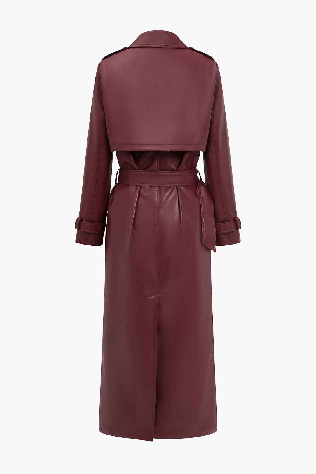 Nerissa | Women's Long Belted Trench Coat Burgundy and Black