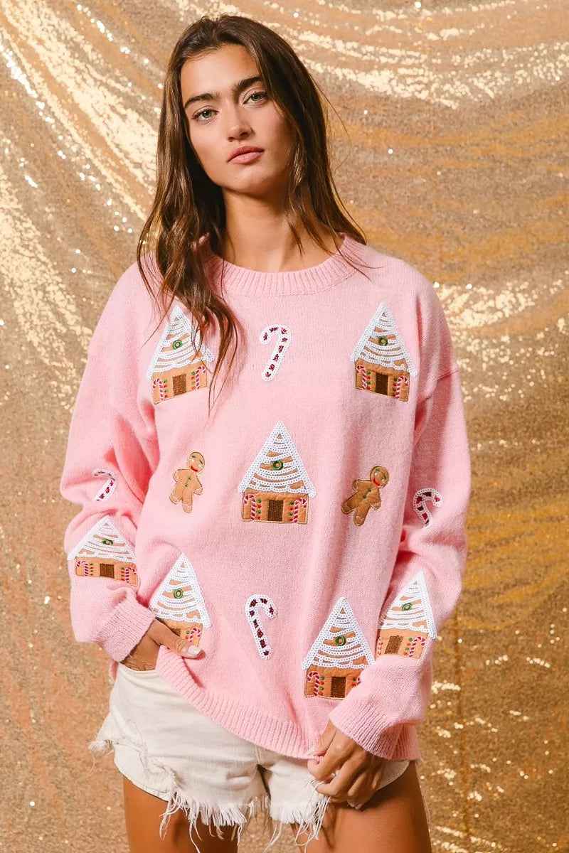 Melisande | Women's Light Pink Novelty Christmas Jumper Crew Neck