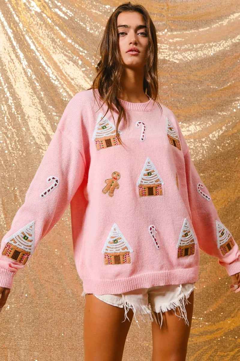 Melisande | Women's Light Pink Novelty Christmas Jumper Crew Neck