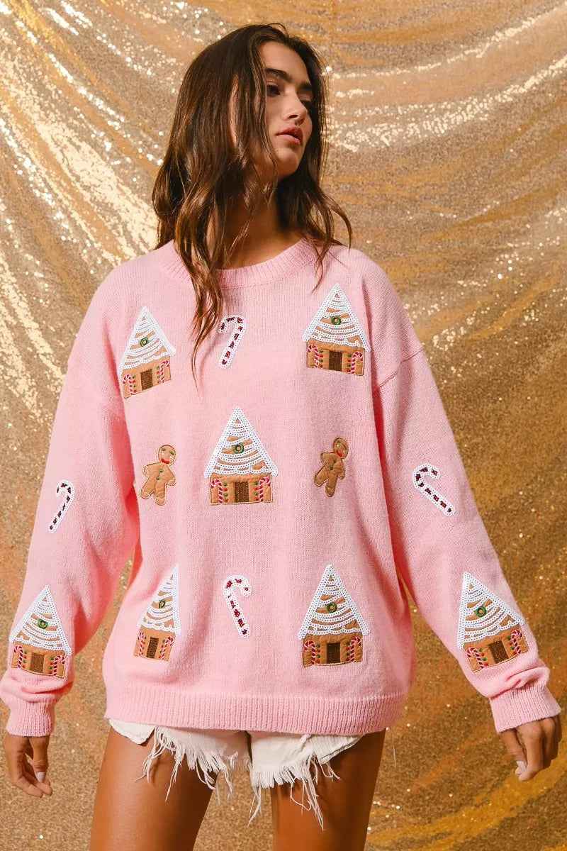 Melisande | Women's Light Pink Novelty Christmas Jumper Crew Neck