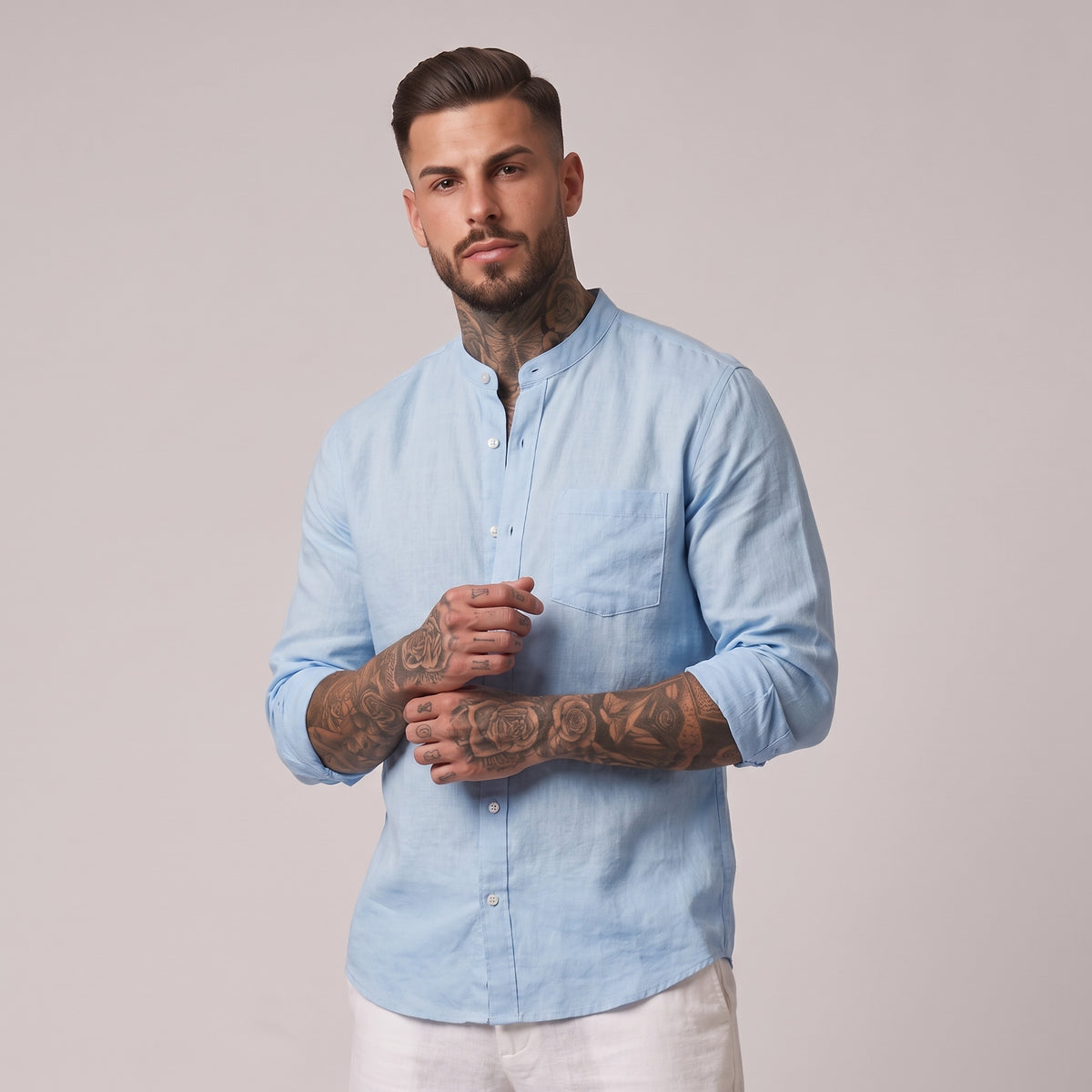 Boris Men's Linen Shirt Light Blue