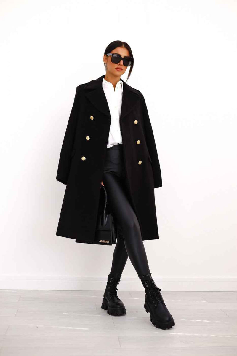 Hyacinth | Women's Double-Breasted Long Coat Notch Lapel