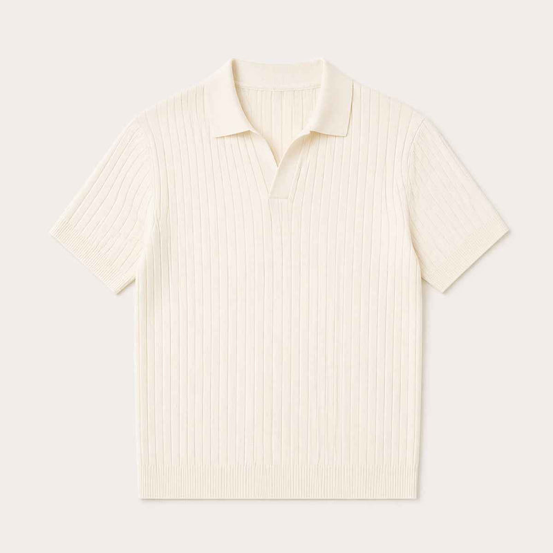 Ambrose | Men's Ribbed Knitted Short Sleeve V-Neck Polo